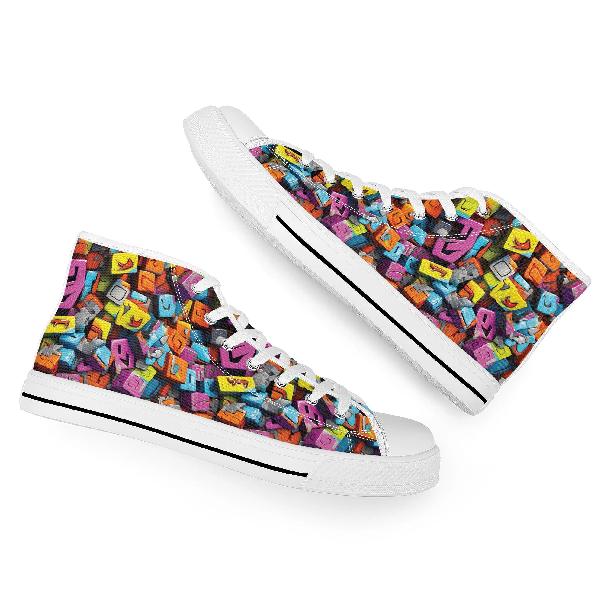 3D Graffiti Blocks in Bold Colors Converse Style High Tops