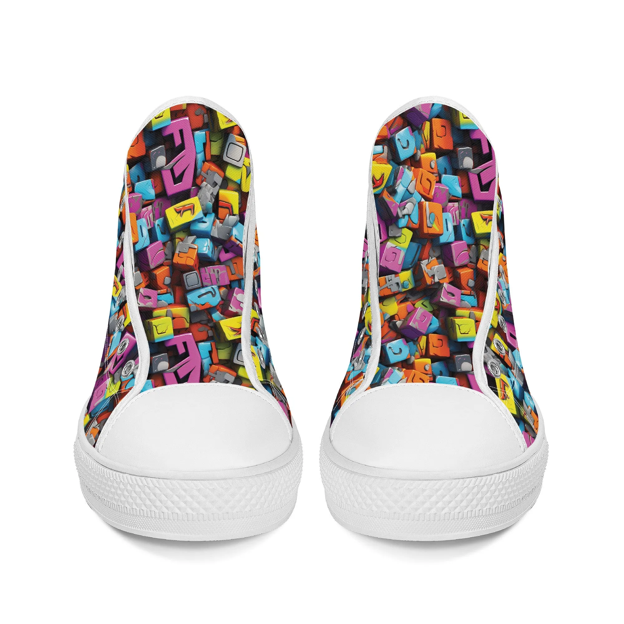 3D Graffiti Blocks in Bold Colors Converse Style High Tops