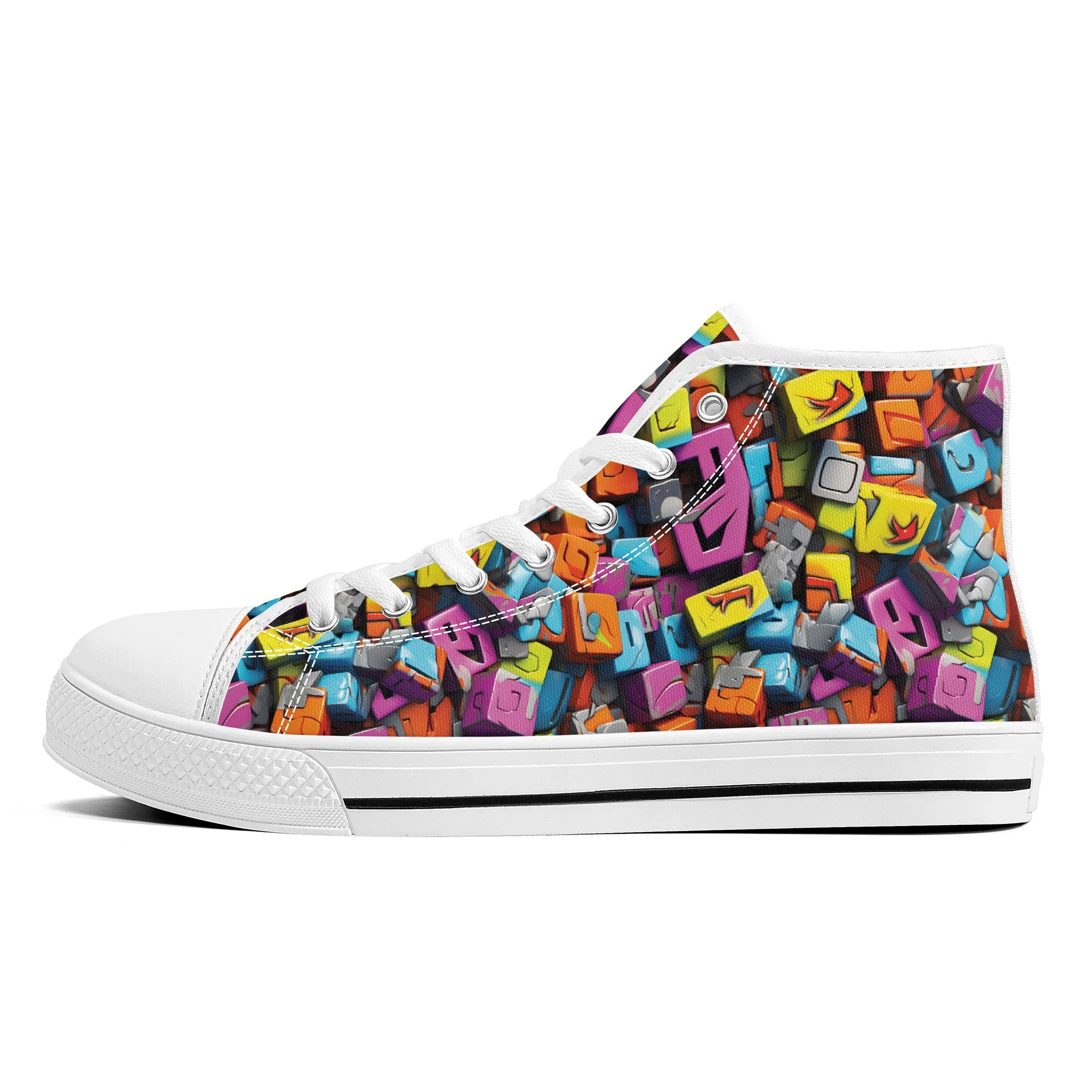 3D Graffiti Blocks in Bold Colors Converse Style High Tops