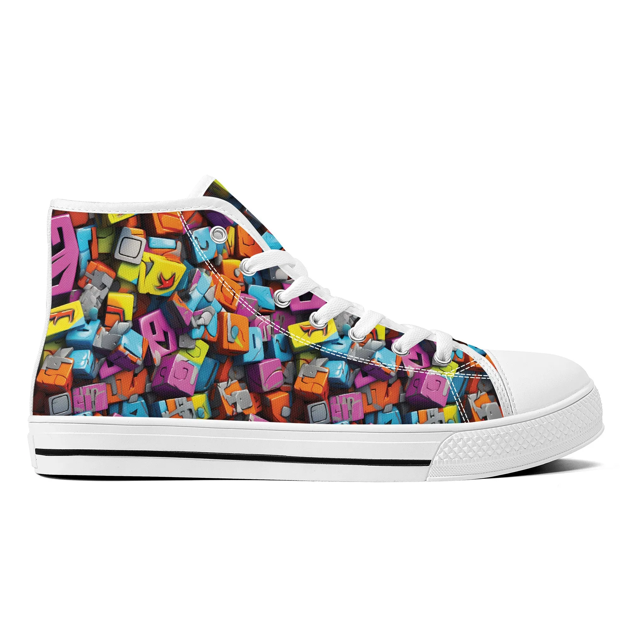 3D Graffiti Blocks in Bold Colors Converse Style High Tops