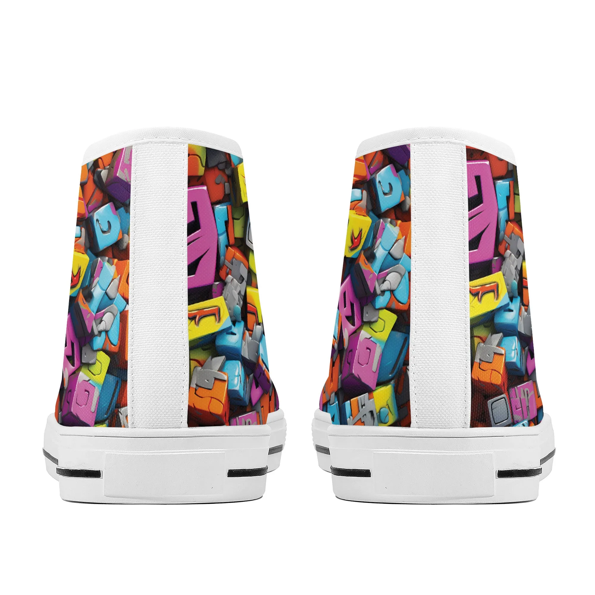 3D Graffiti Blocks in Bold Colors Converse Style High Tops