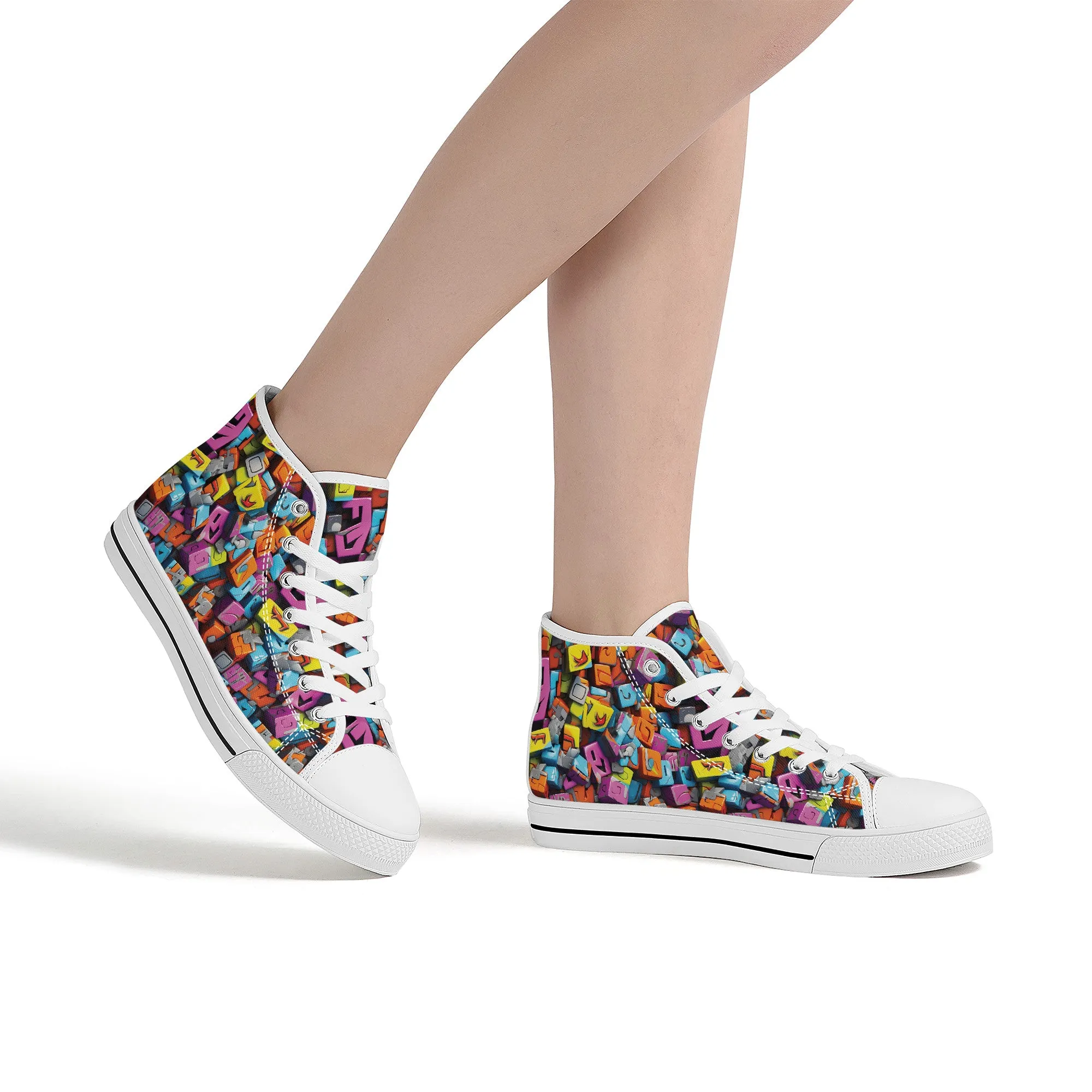 3D Graffiti Blocks in Bold Colors Converse Style High Tops
