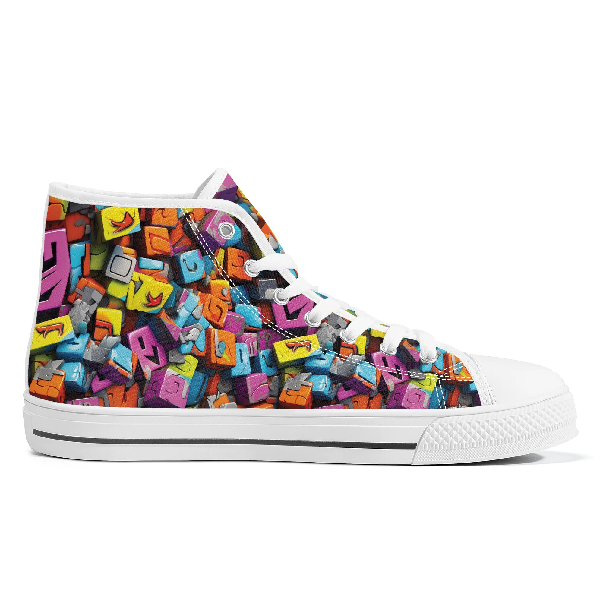 3D Graffiti Blocks in Bold Colors Converse Style High Tops