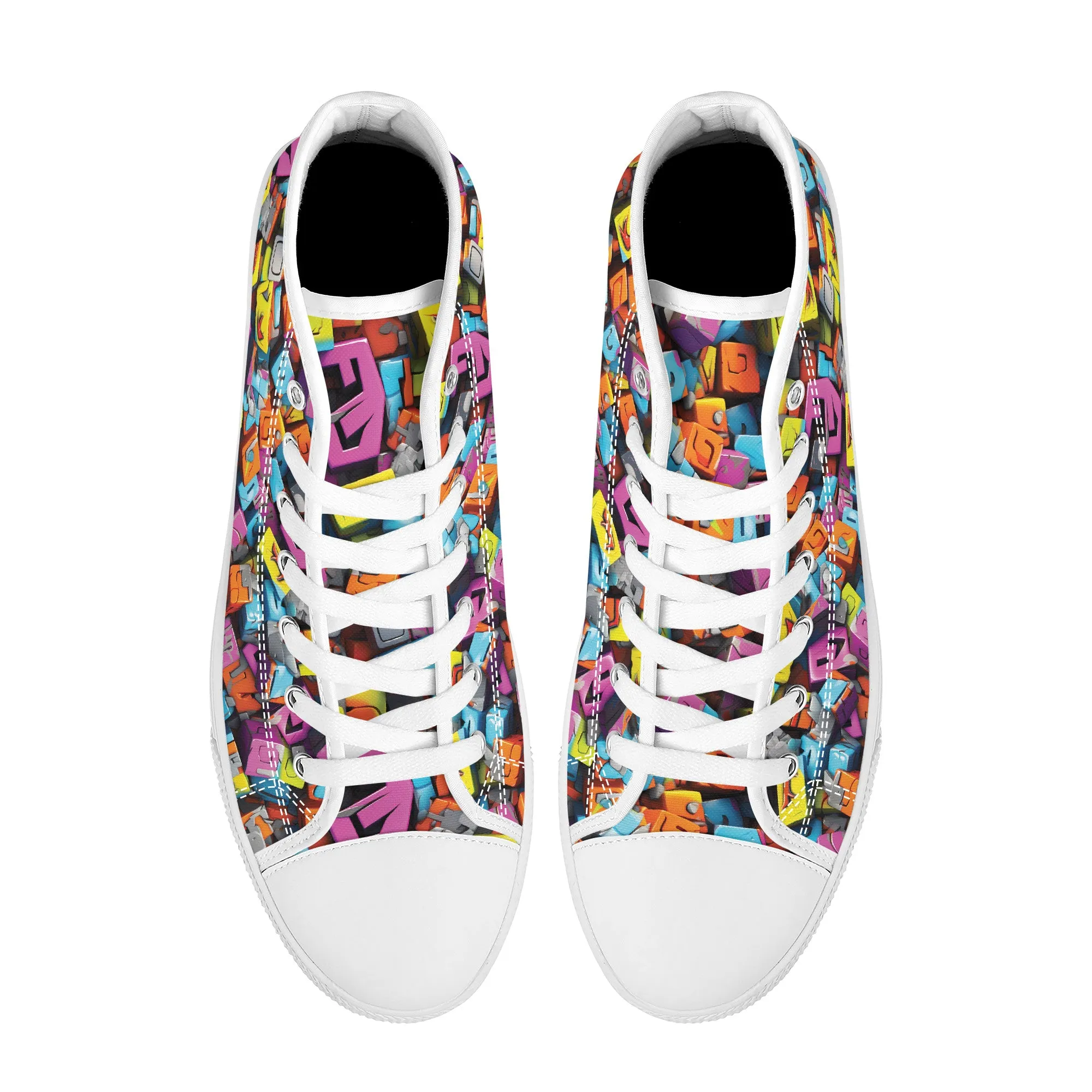 3D Graffiti Blocks in Bold Colors Converse Style High Tops
