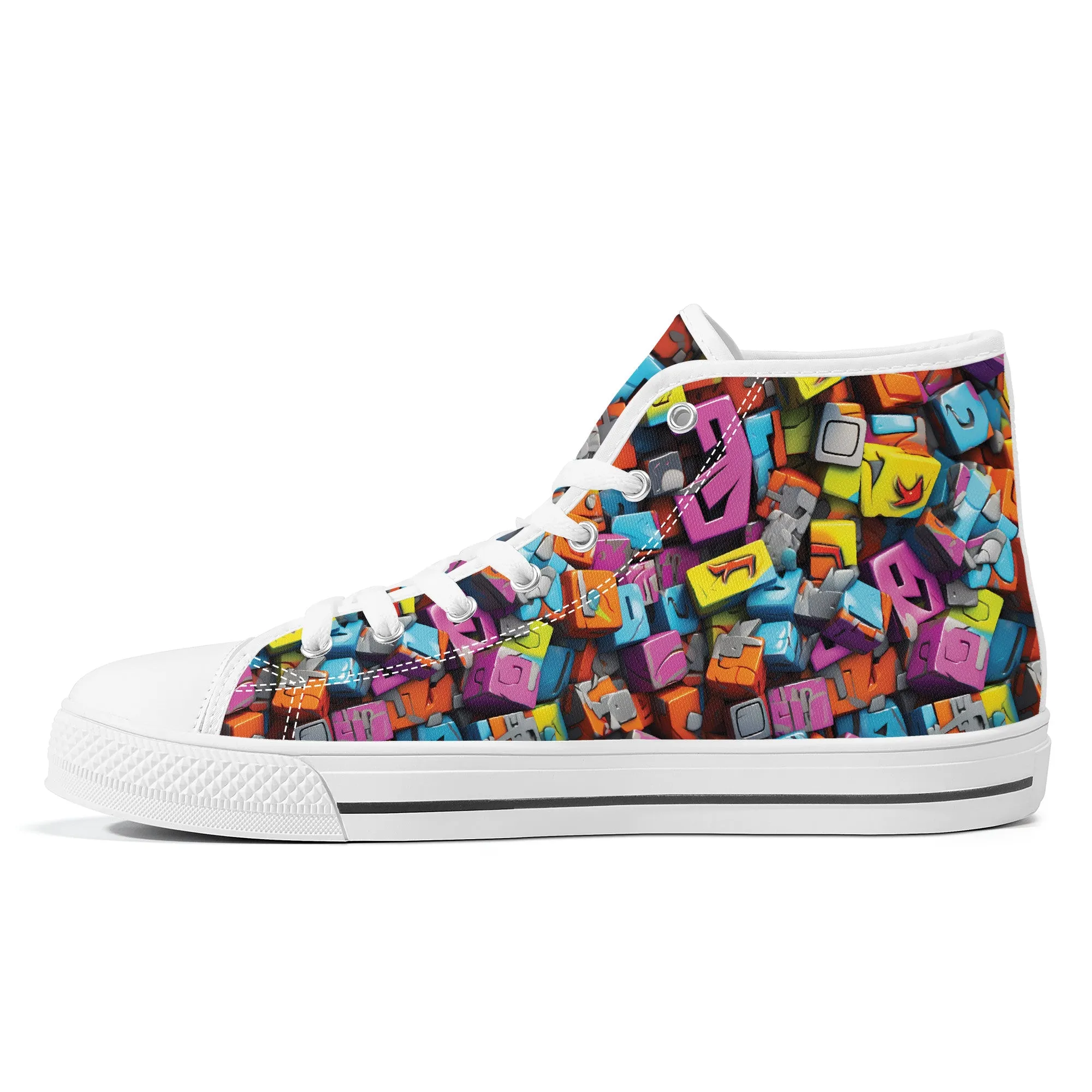 3D Graffiti Blocks in Bold Colors Converse Style High Tops