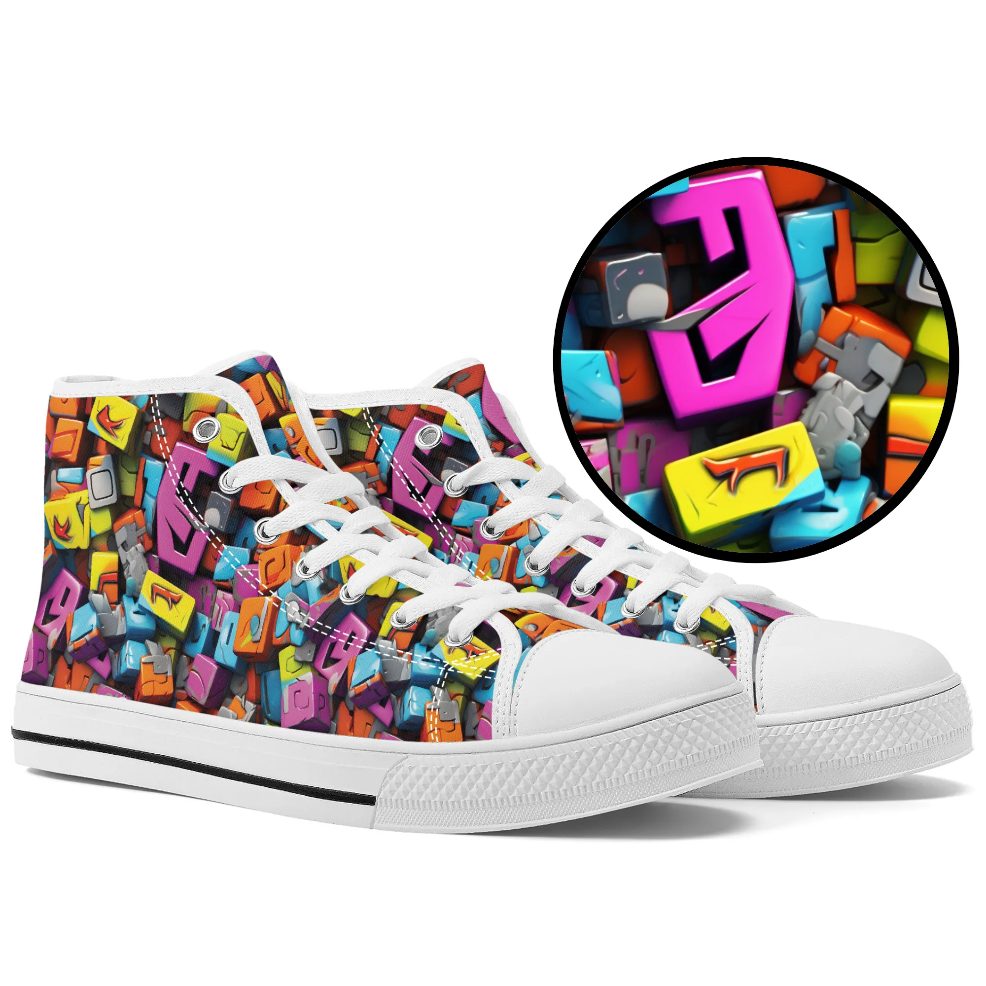 3D Graffiti Blocks in Bold Colors Converse Style High Tops