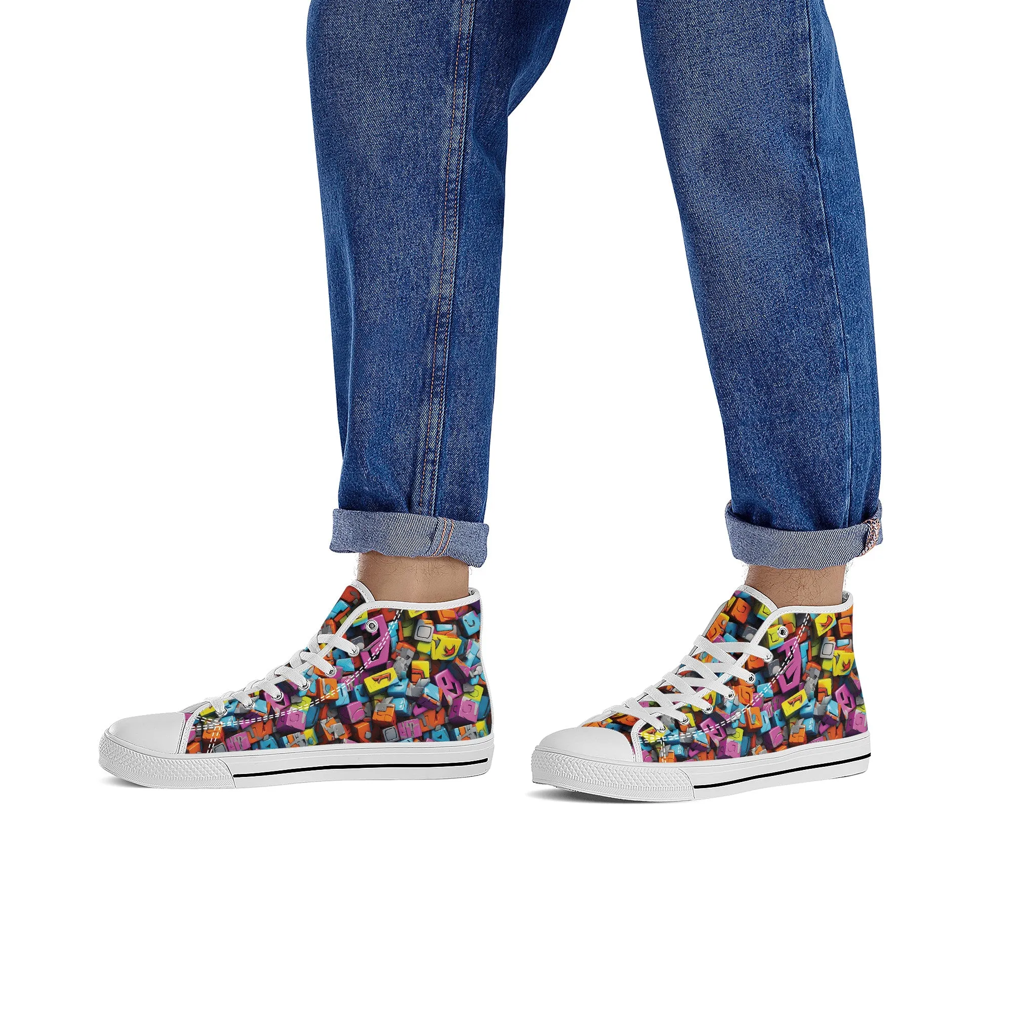 3D Graffiti Blocks in Bold Colors Converse Style High Tops