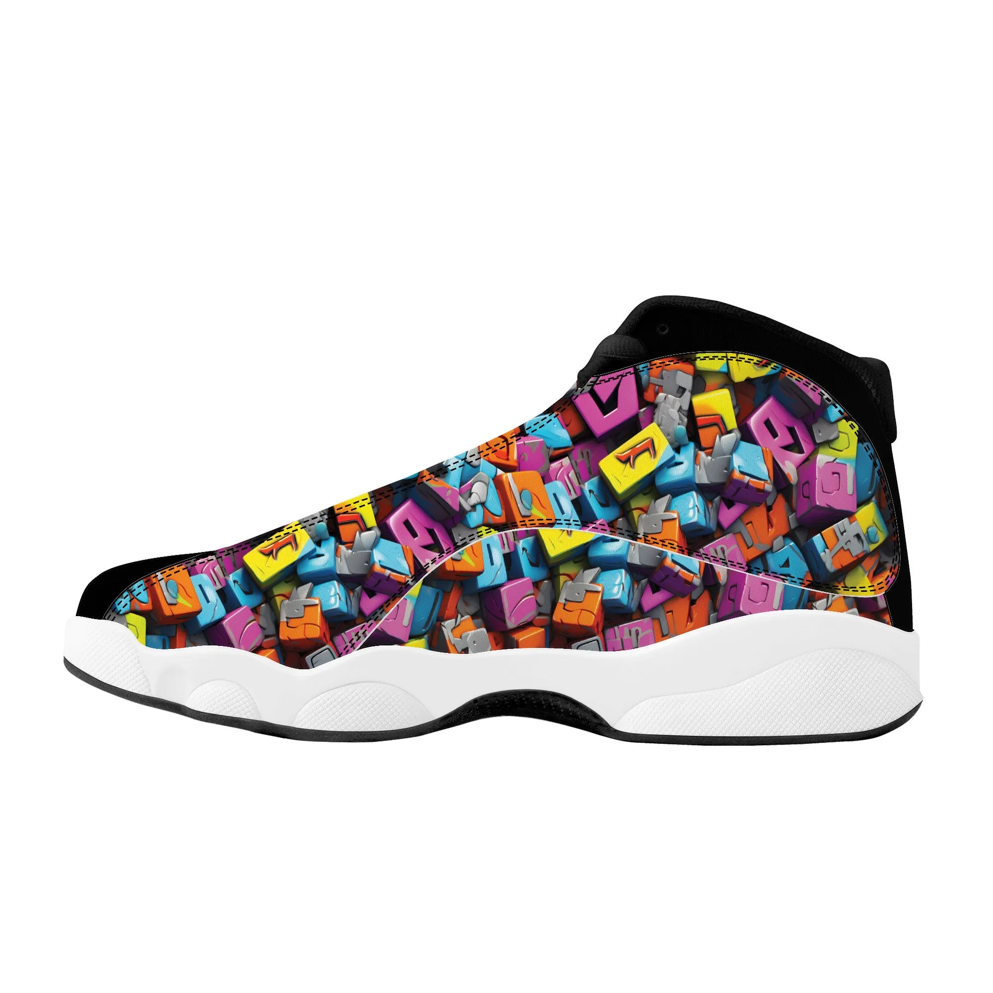 3D Graffiti Blocks in Bold Colors High-Performance Basketball Shoes