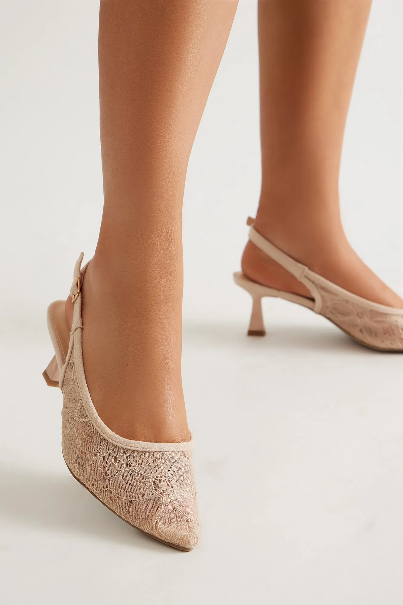 Arica Lace Slingback Pumps - Nude