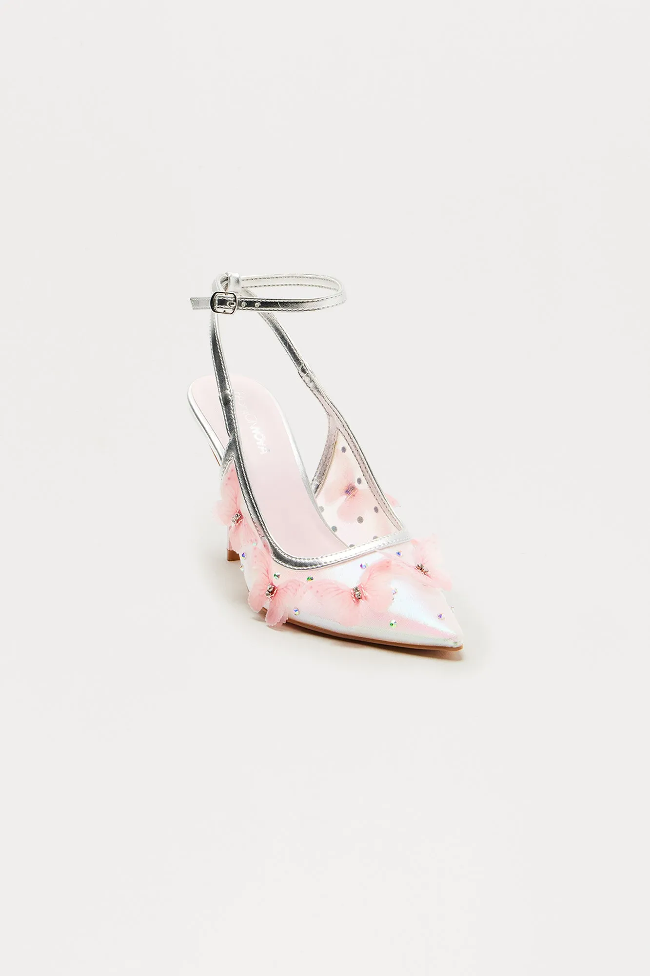 Aries Rhinestone Butterfly Pumps - Pink