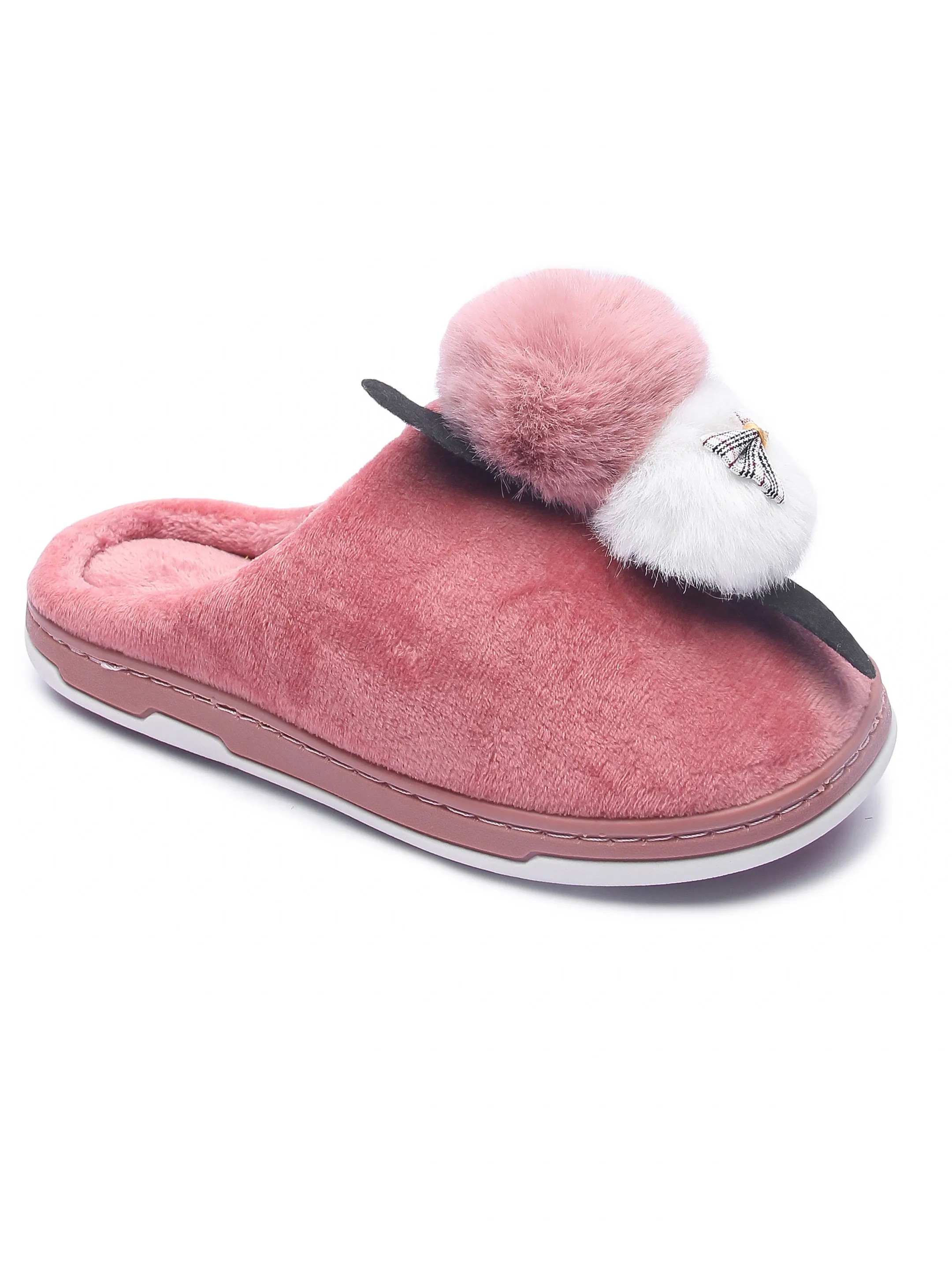 Brauch Women's Pink Bow Kitty Winter Slippers
