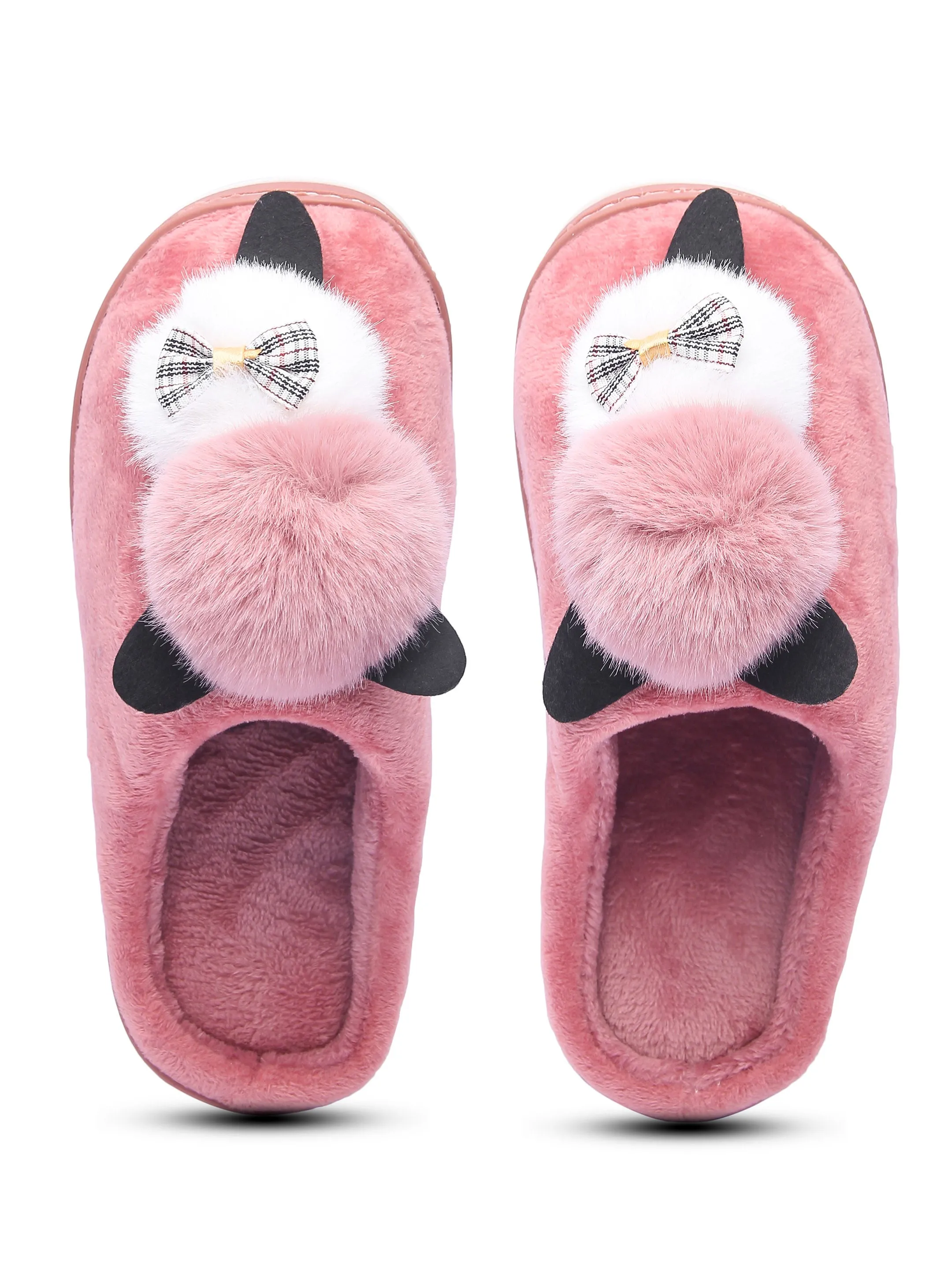 Brauch Women's Pink Bow Kitty Winter Slippers