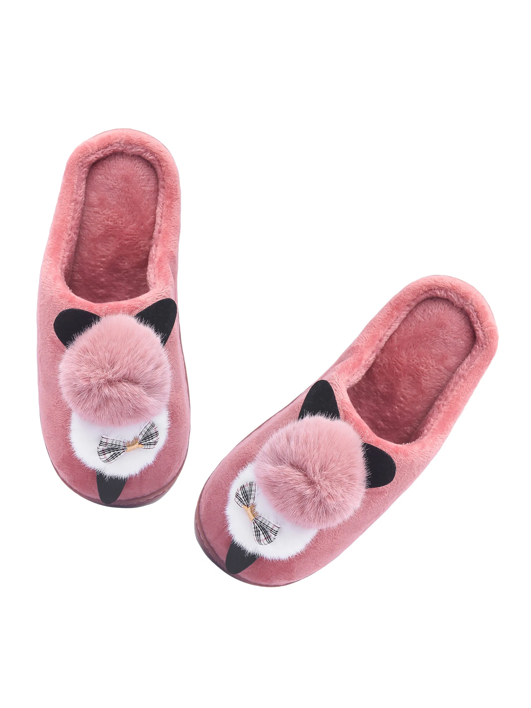 Brauch Women's Pink Bow Kitty Winter Slippers