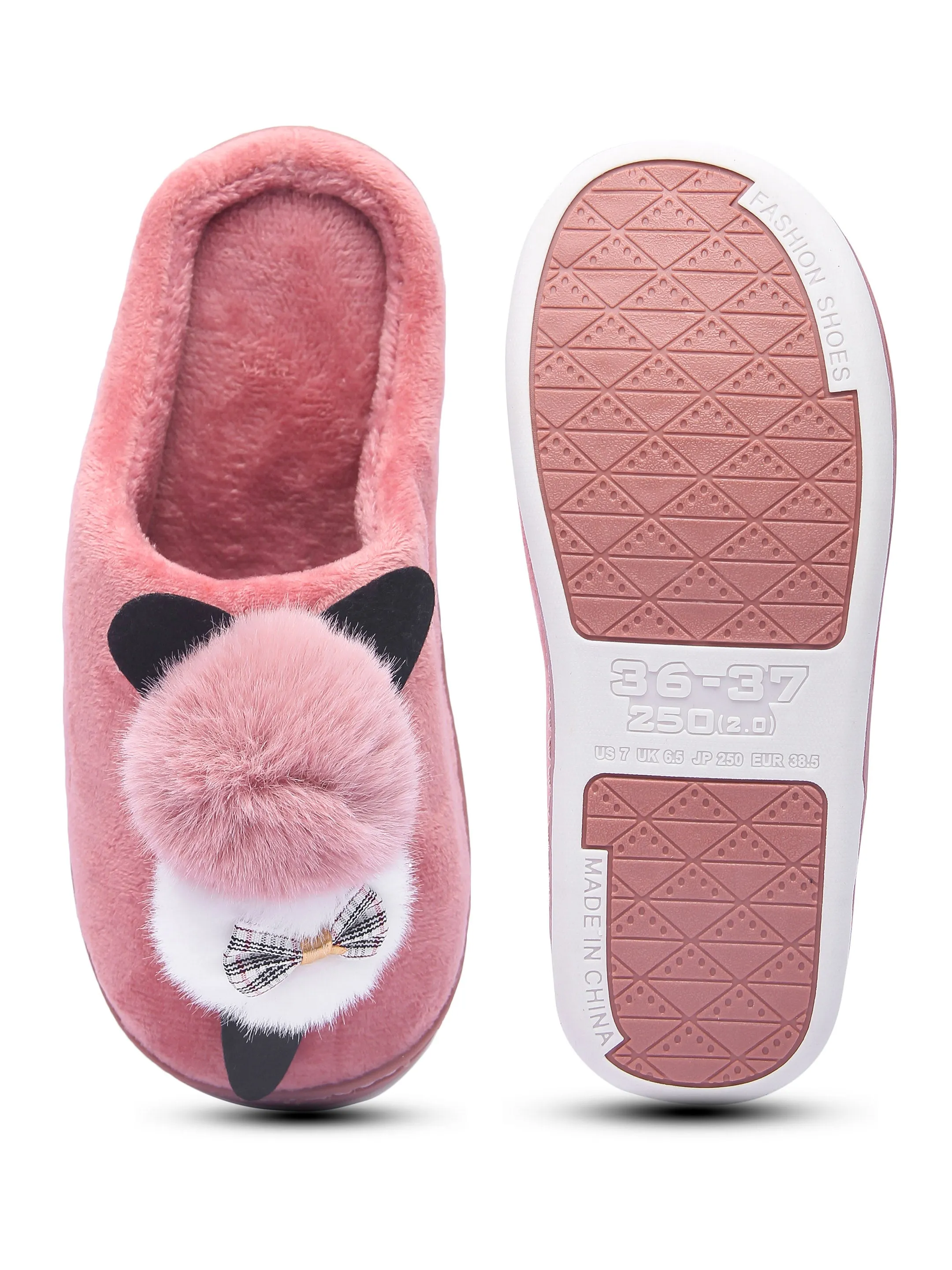 Brauch Women's Pink Bow Kitty Winter Slippers