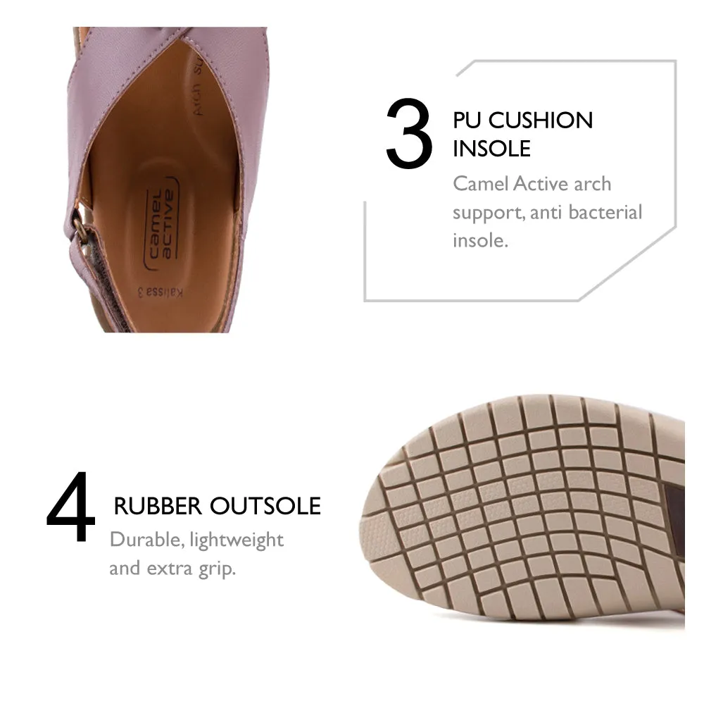 camel active Women Kalissa 3 Slip-On Sandals with slip-on comfort Panel Design Ladies Kalissa 3 -792204-DZ02SV-47-PURPLE