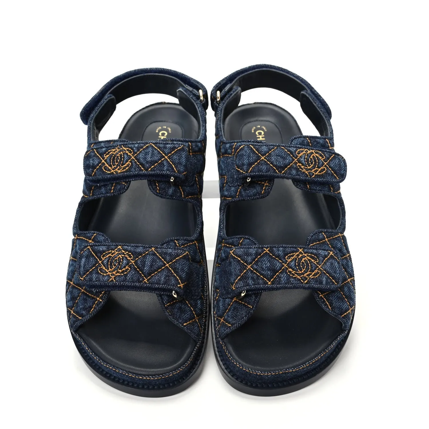 CHANEL VELCRO DENIM QUILTED DAD SANDALS