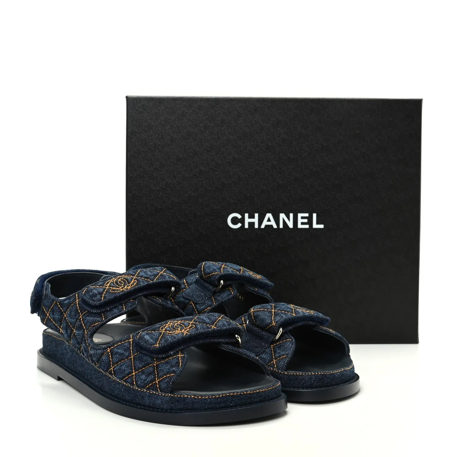 CHANEL VELCRO DENIM QUILTED DAD SANDALS