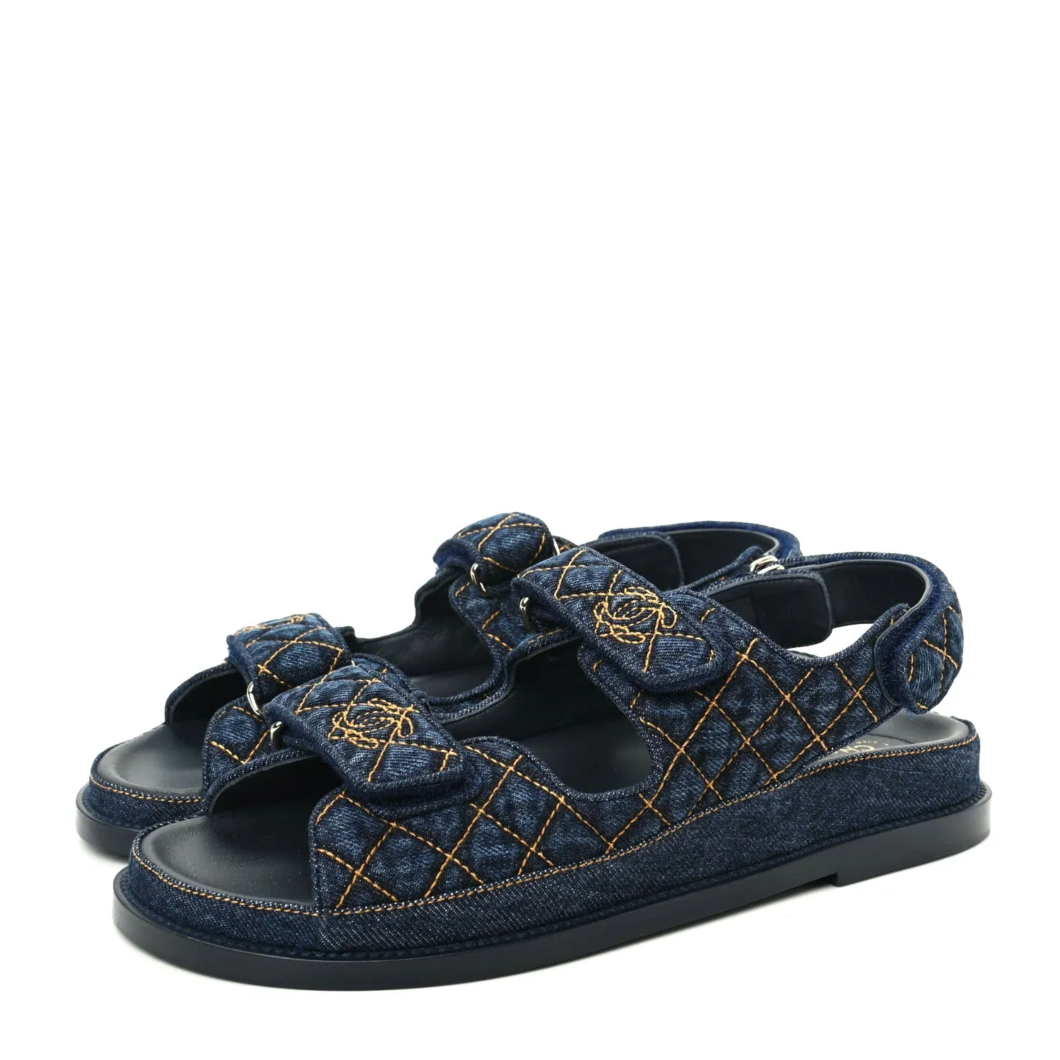 CHANEL VELCRO DENIM QUILTED DAD SANDALS