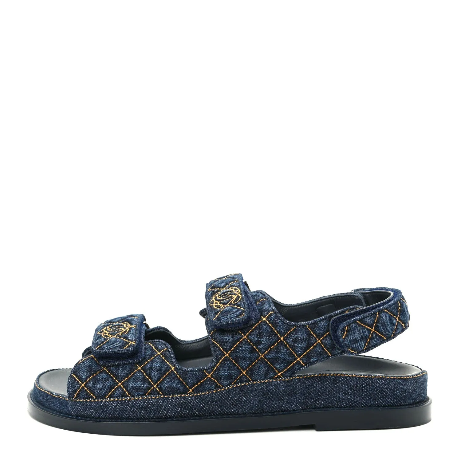 CHANEL VELCRO DENIM QUILTED DAD SANDALS