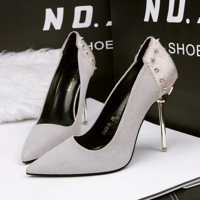 Chicvane Rivet Horsehair Pointed Toe Stiletto Heel Pump Bridal Shoes