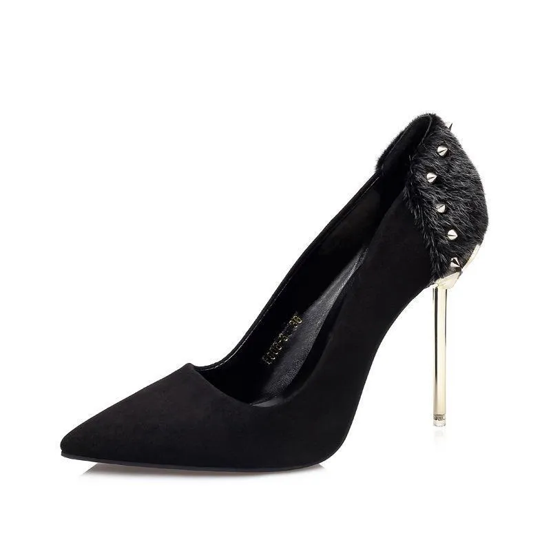 Chicvane Rivet Horsehair Pointed Toe Stiletto Heel Pump Bridal Shoes