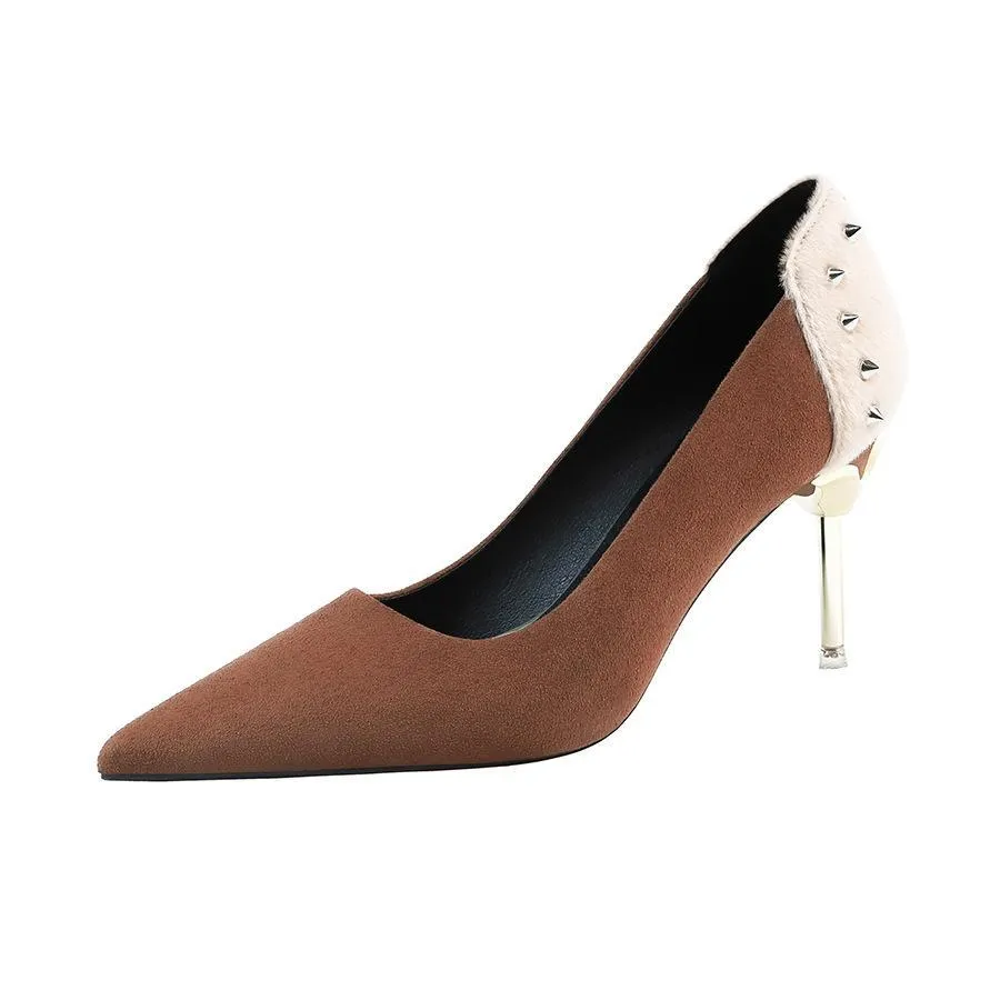 Chicvane Rivet Horsehair Pointed Toe Stiletto Heel Pump Bridal Shoes