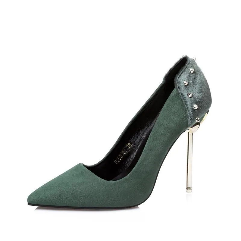 Chicvane Rivet Horsehair Pointed Toe Stiletto Heel Pump Bridal Shoes