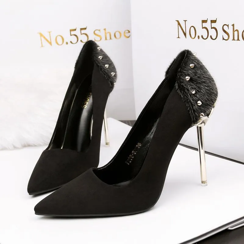 Chicvane Rivet Horsehair Pointed Toe Stiletto Heel Pump Bridal Shoes