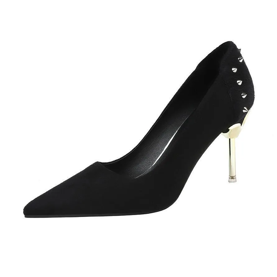 Chicvane Rivet Horsehair Pointed Toe Stiletto Heel Pump Bridal Shoes