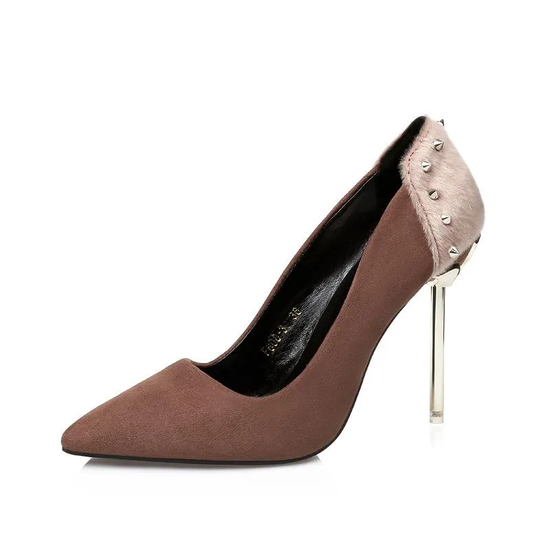 Chicvane Rivet Horsehair Pointed Toe Stiletto Heel Pump Bridal Shoes