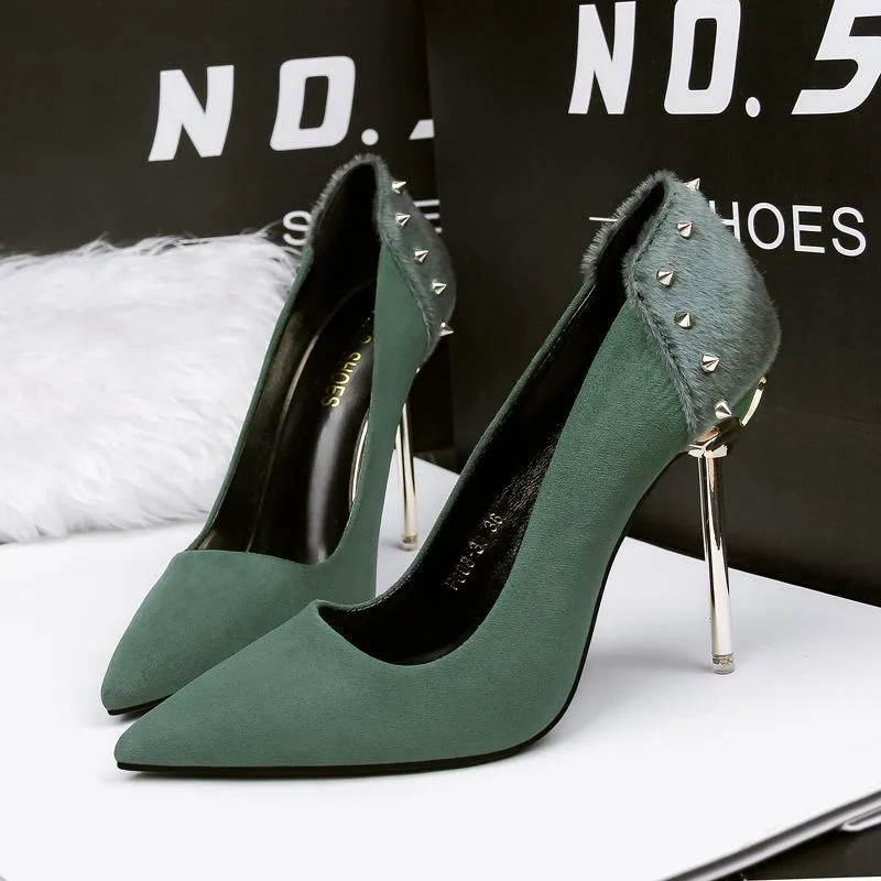 Chicvane Rivet Horsehair Pointed Toe Stiletto Heel Pump Bridal Shoes