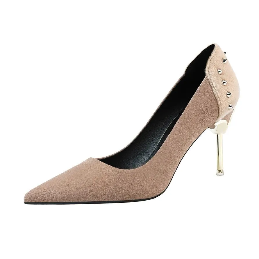 Chicvane Rivet Horsehair Pointed Toe Stiletto Heel Pump Bridal Shoes