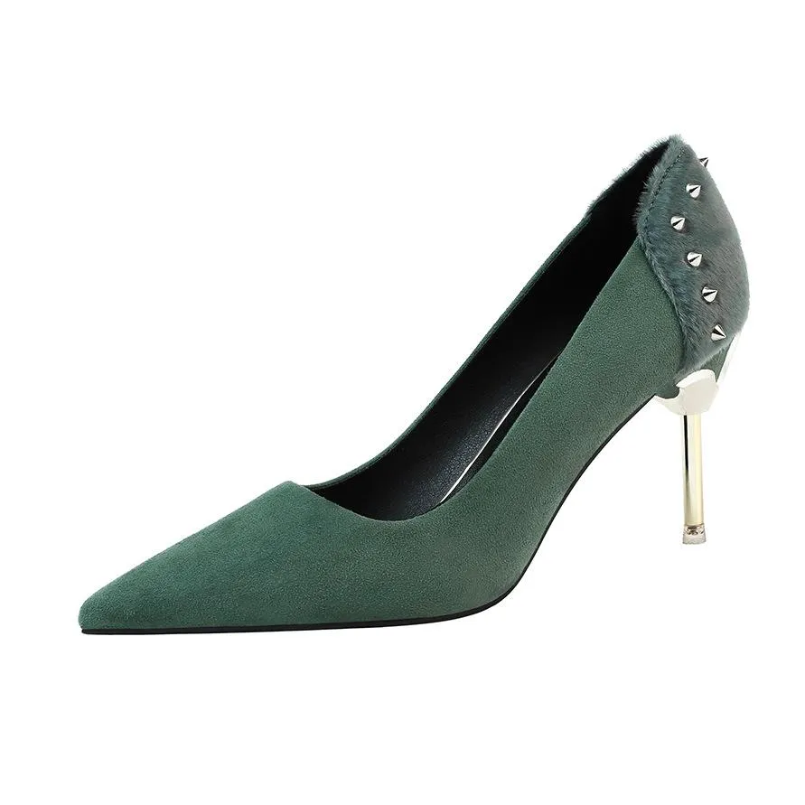 Chicvane Rivet Horsehair Pointed Toe Stiletto Heel Pump Bridal Shoes