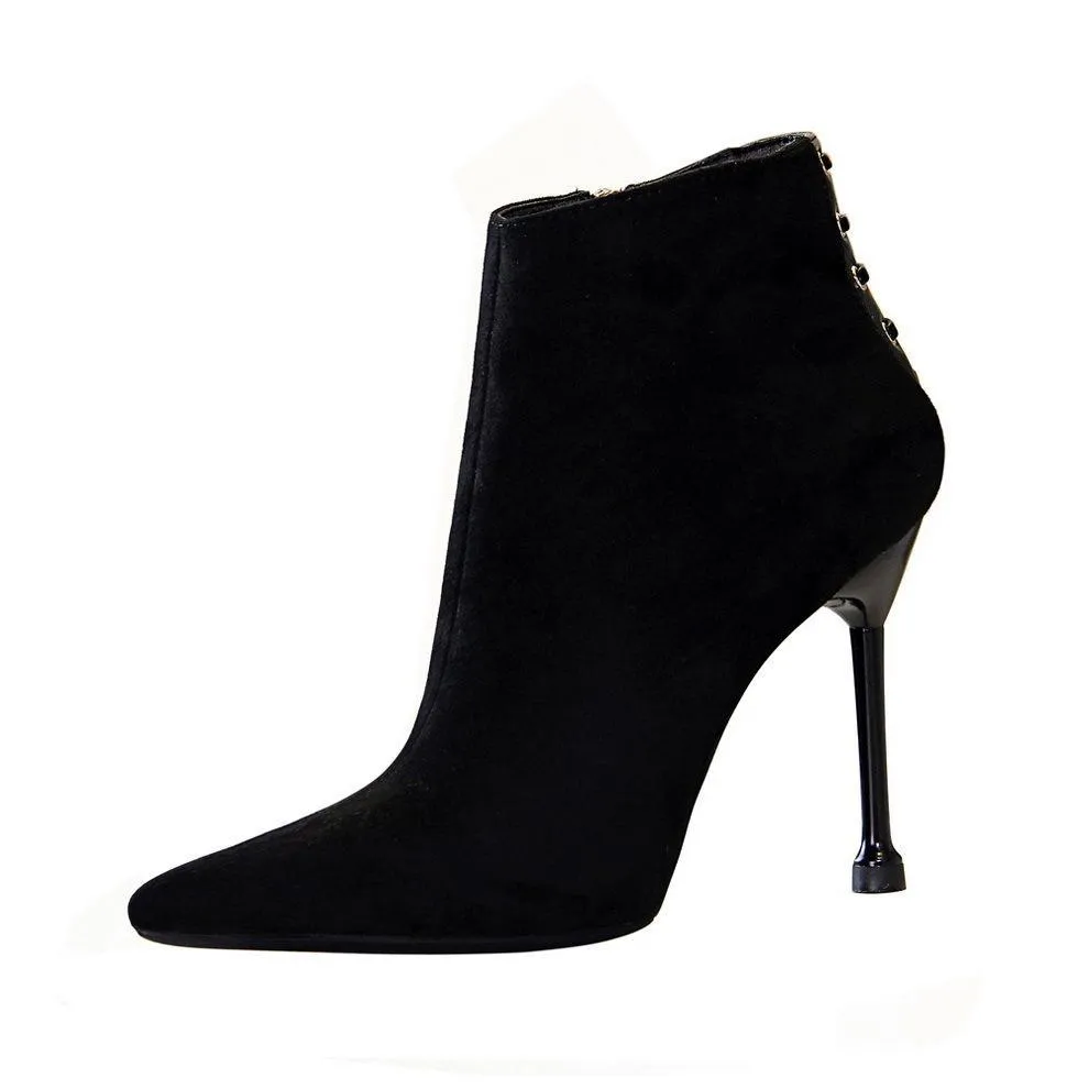 Chicvane Womens Lace Up Suede Pointed Toe Stiletto Heel Ankle Boots