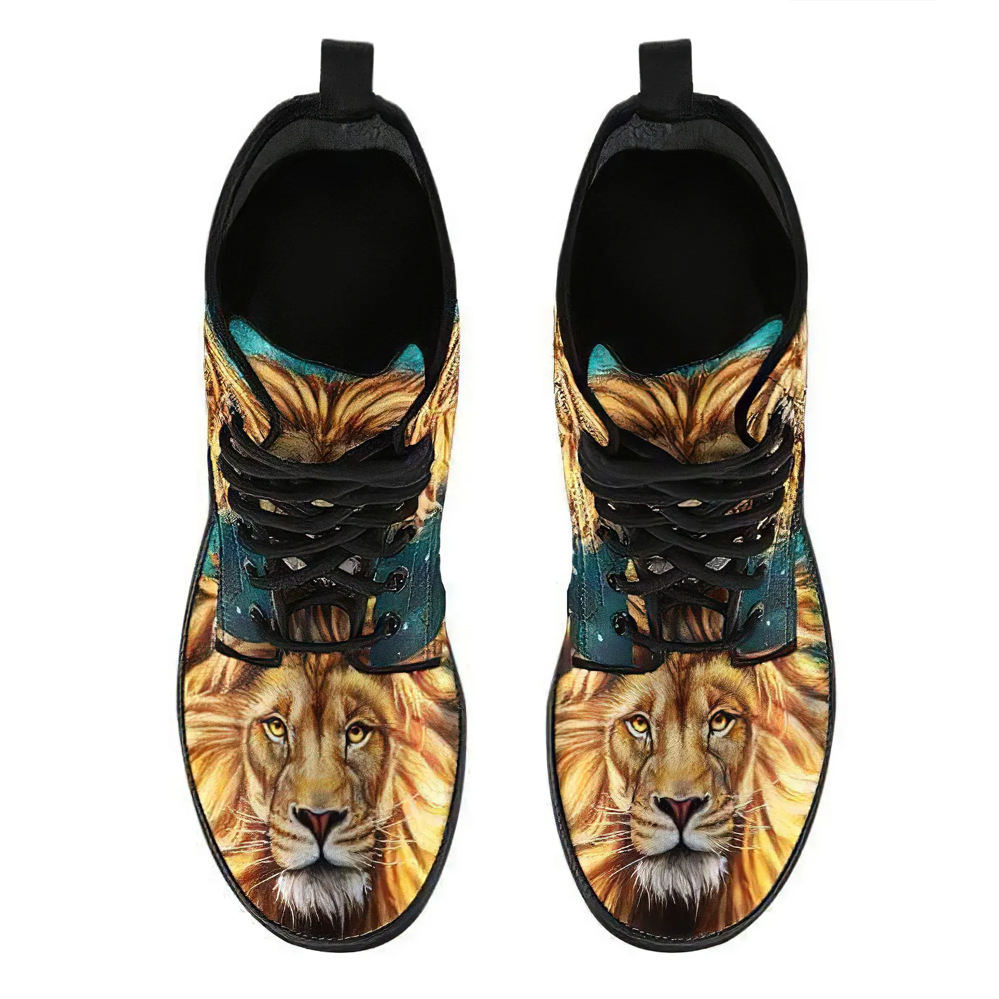 Combat Boots for Women - Lion | Unique Custom Faux Leather Shoes, Cruelty-free Vegan Handmade Lace Up