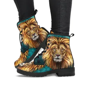 Combat Boots for Women - Lion | Unique Custom Faux Leather Shoes, Cruelty-free Vegan Handmade Lace Up