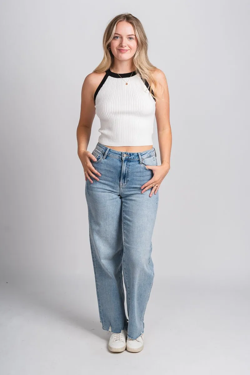 Contrast halter tank top white