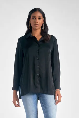Elan Black Satin Button Down Tunic