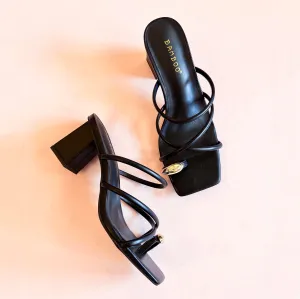 Elegant Black Block Heel Sandals with Toe Ring by Bamboo