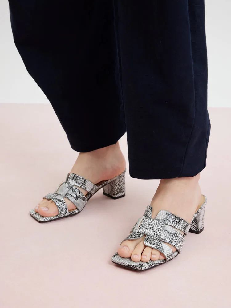 Elmira Snake-Print Leather Heels