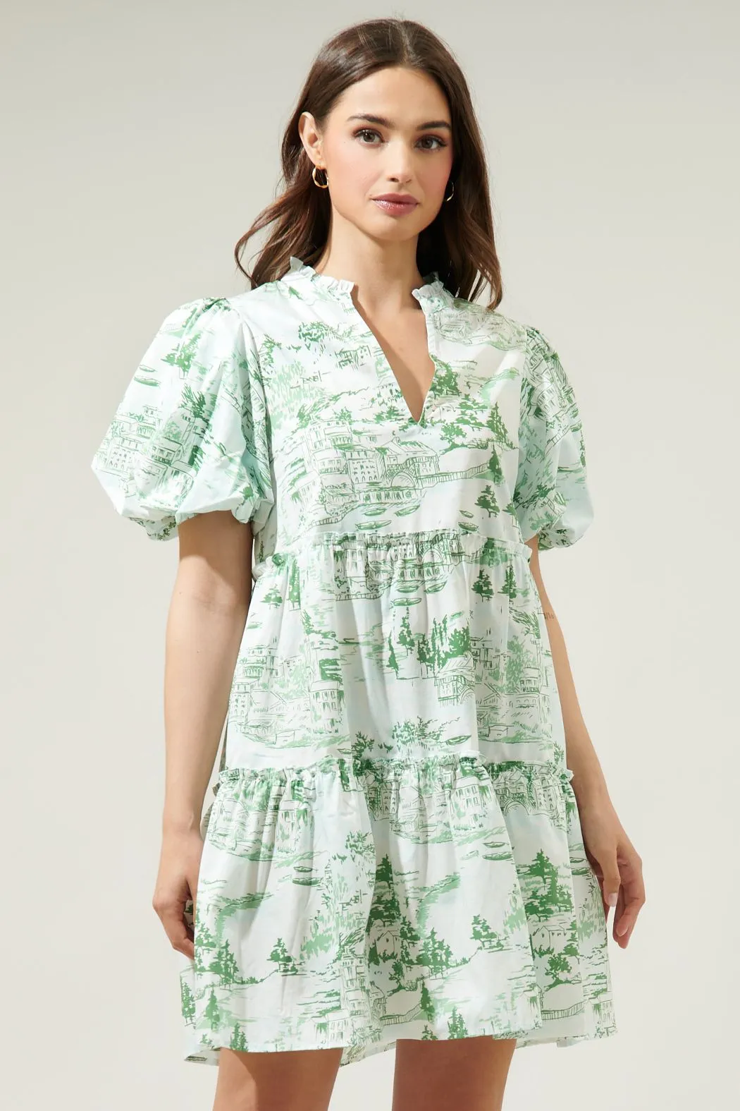 Francine Toile Jeanne Bubble Sleeve Babydoll Dress