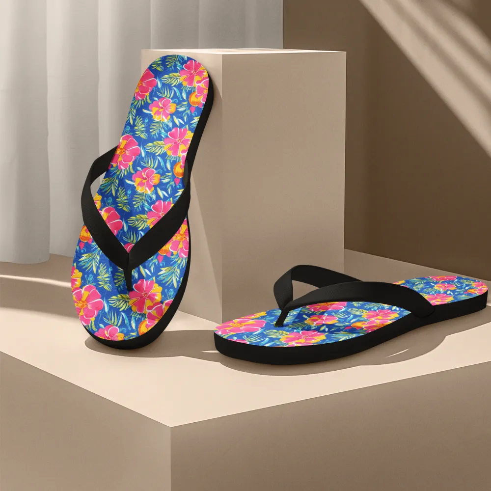 Hibiscus Floral Flip Flops  Bright Tropical Summer Sandals