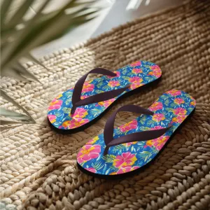 Hibiscus Floral Flip Flops  Bright Tropical Summer Sandals