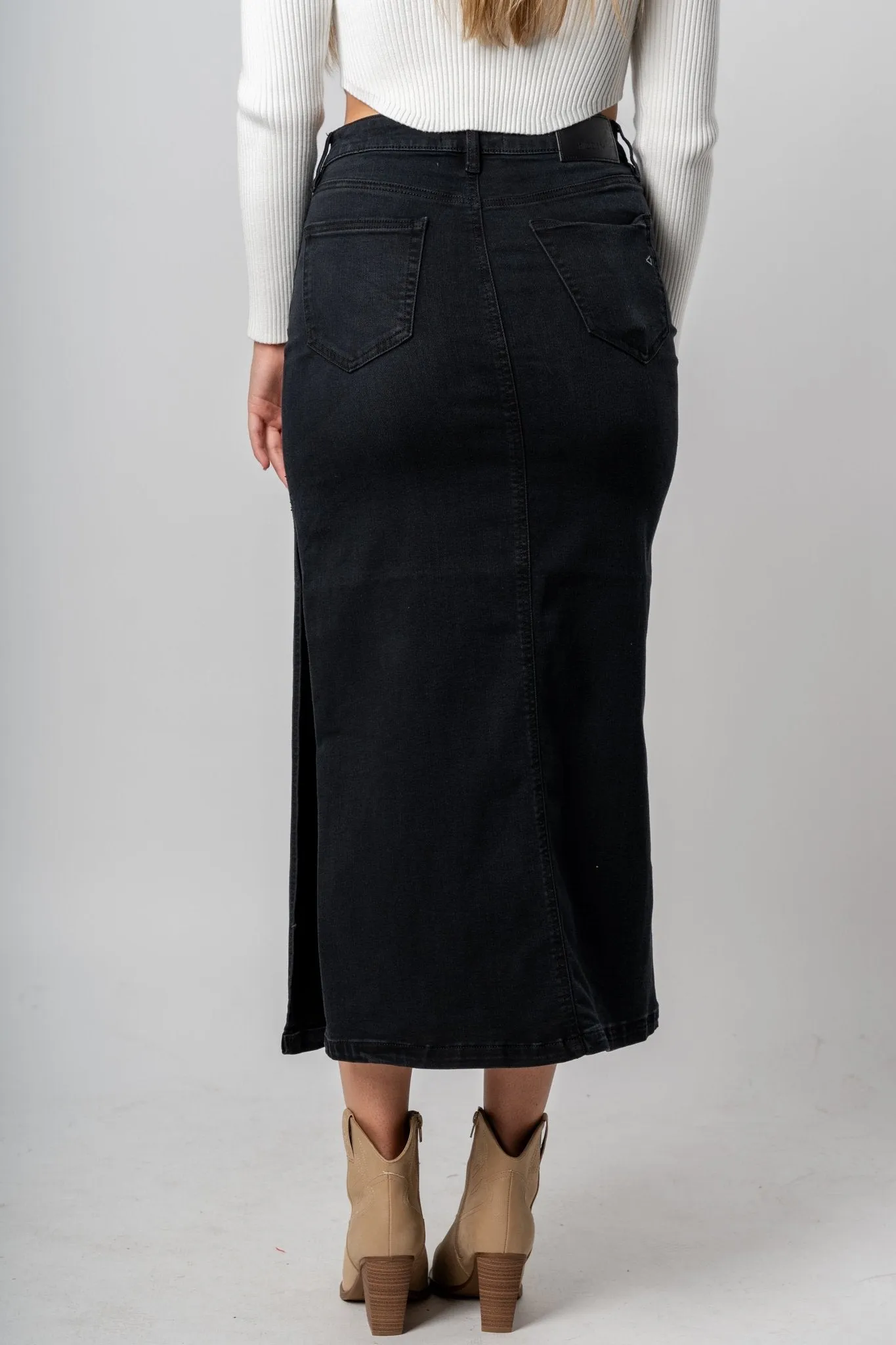 Hidden Peyton denim midi skirt w/ slit black