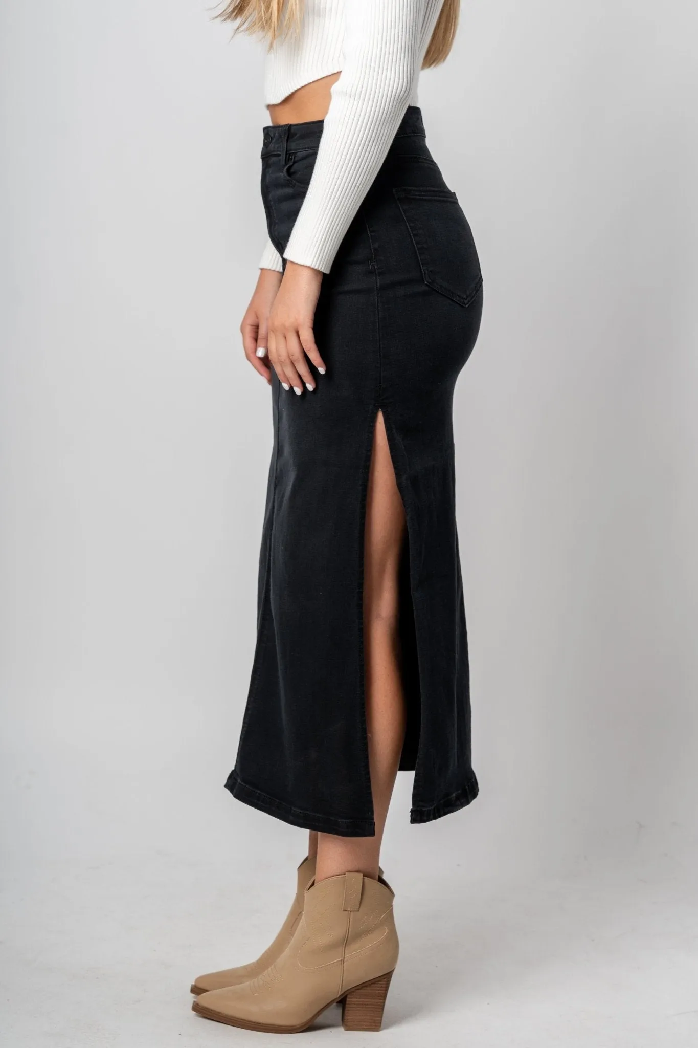 Hidden Peyton denim midi skirt w/ slit black