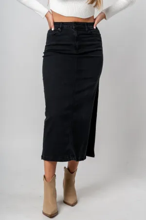 Hidden Peyton denim midi skirt w/ slit black