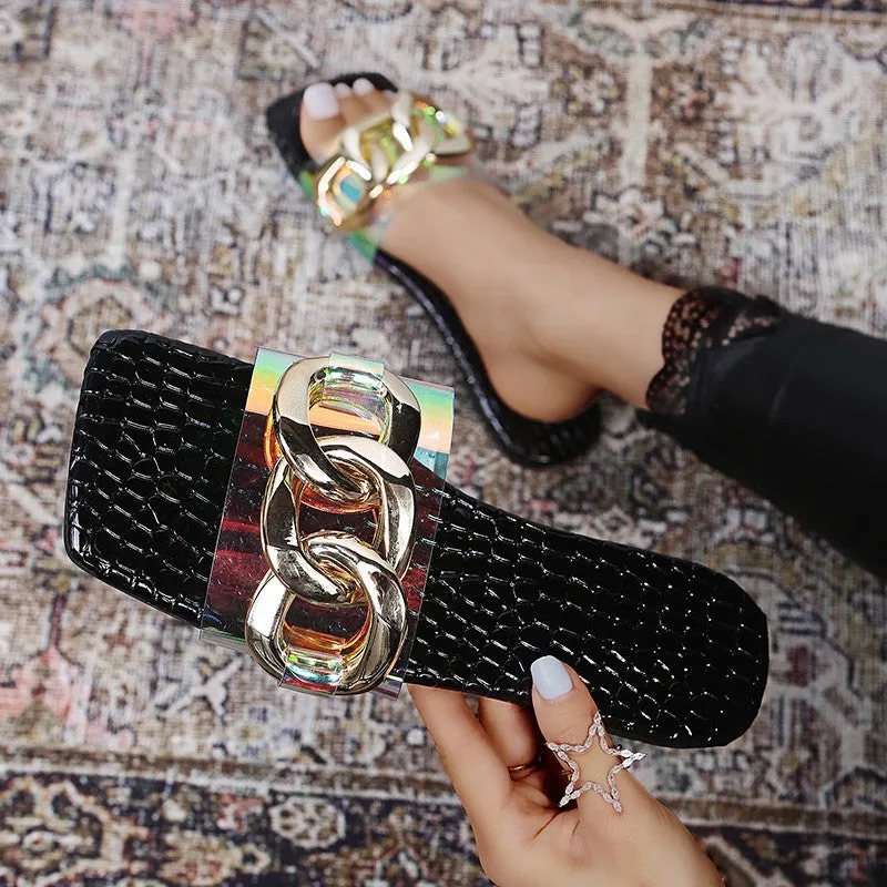 Hot metal chain flip flops HPSD073