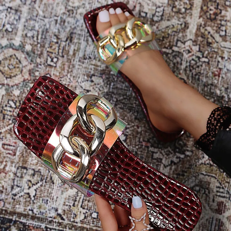 Hot metal chain flip flops HPSD073