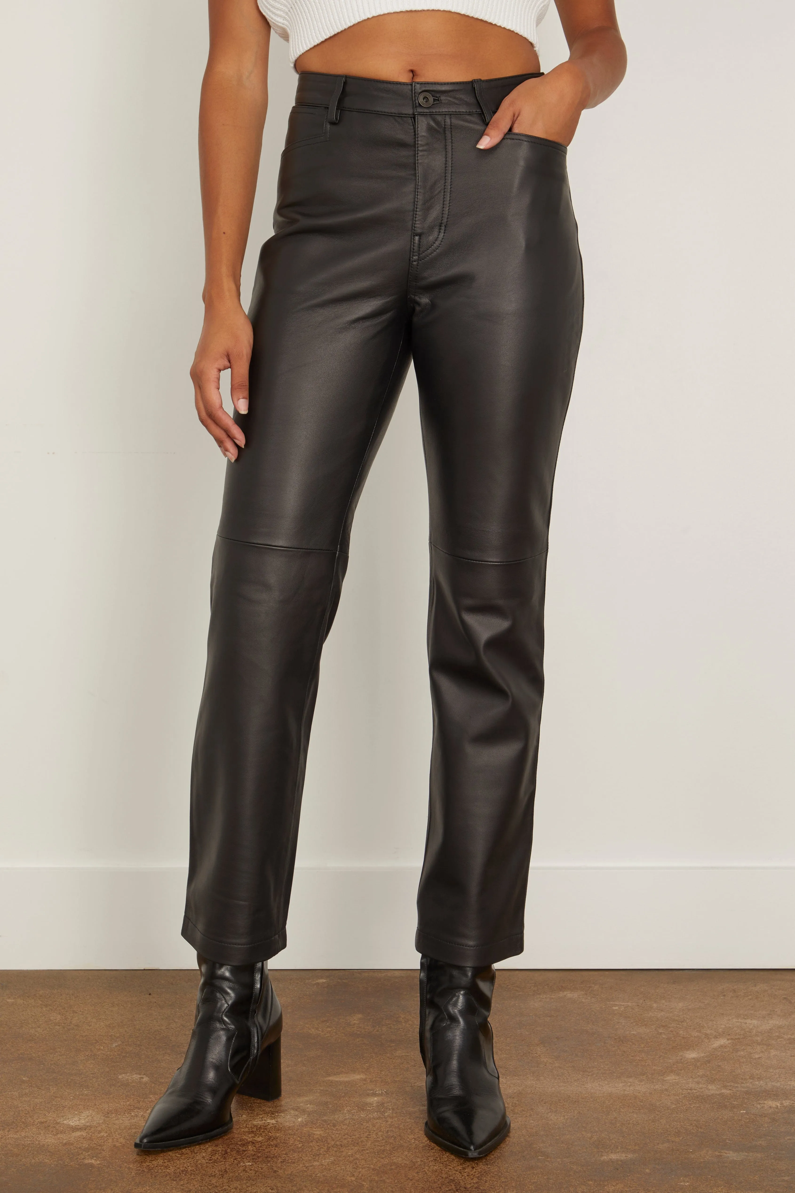 Leather Straight Pant in Black