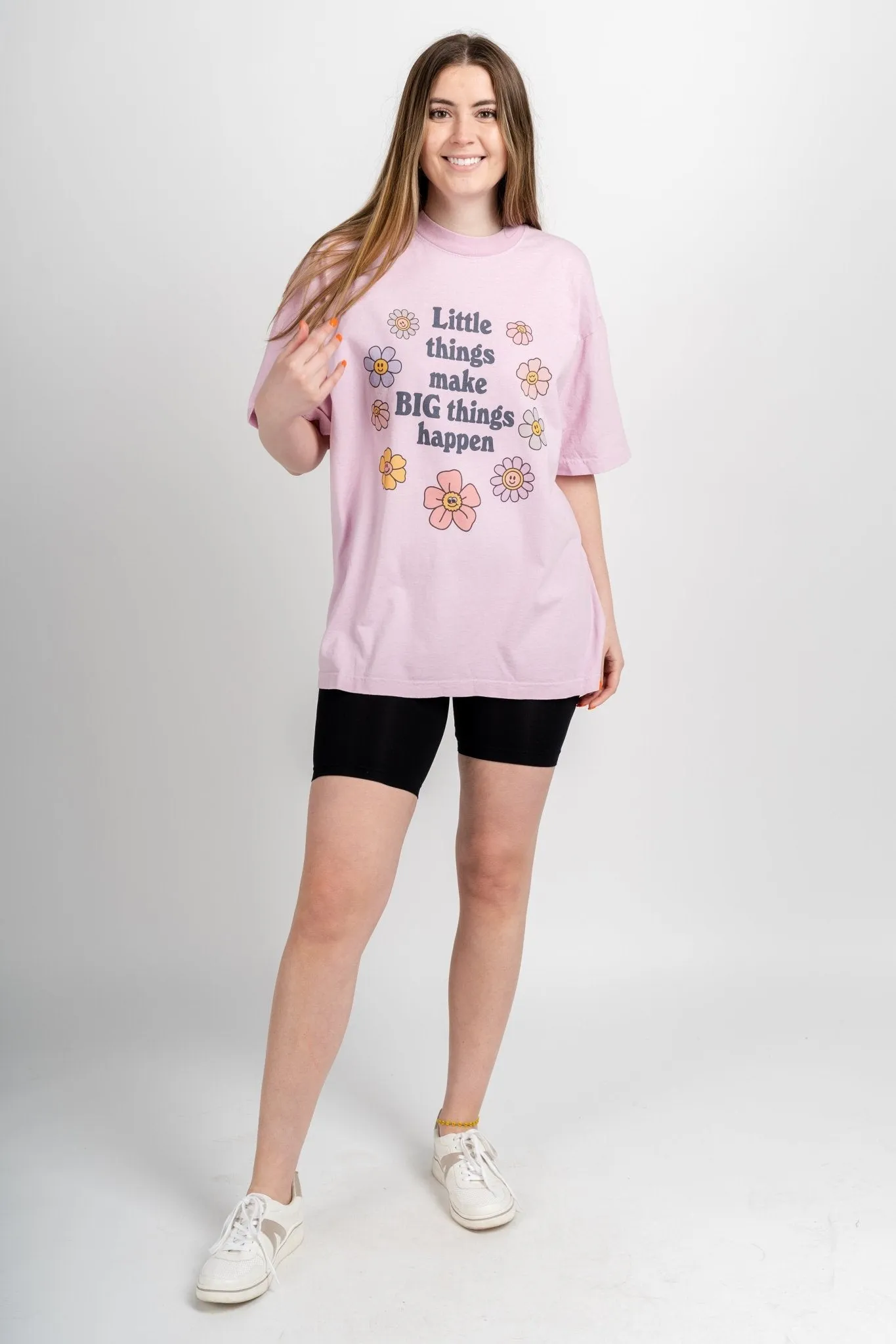 Little things make big things happen oversized graphic tee pink